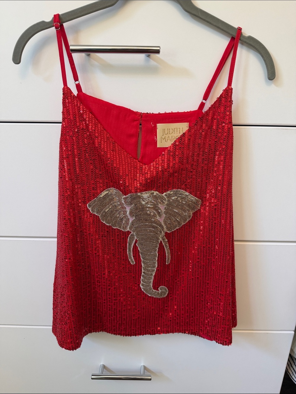 Judith March Red Sequin Elephant Top Size M